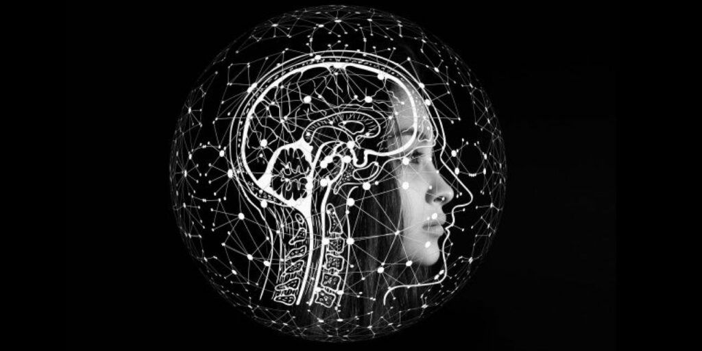 Immagine di profilo femminile con il cervello illuminato, metafora di plusdotazione e neuroscienze