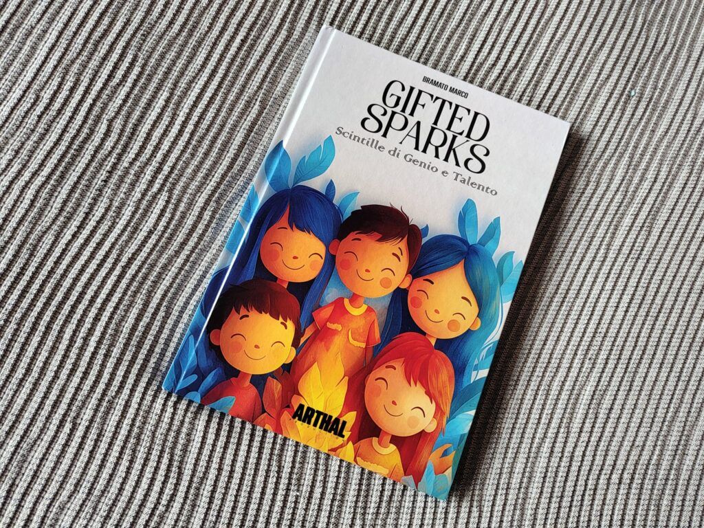 Copertina del libro Gifted Sparks di Marco Bramato, una guida per comprendere la plusdotazione senza etichetta e valorizzare il talento.