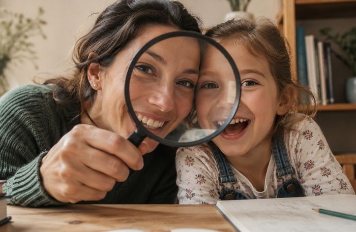 mamma e figlia che guardano da una lenta e trovano il loro sguardo verso la consapevolezza gifted