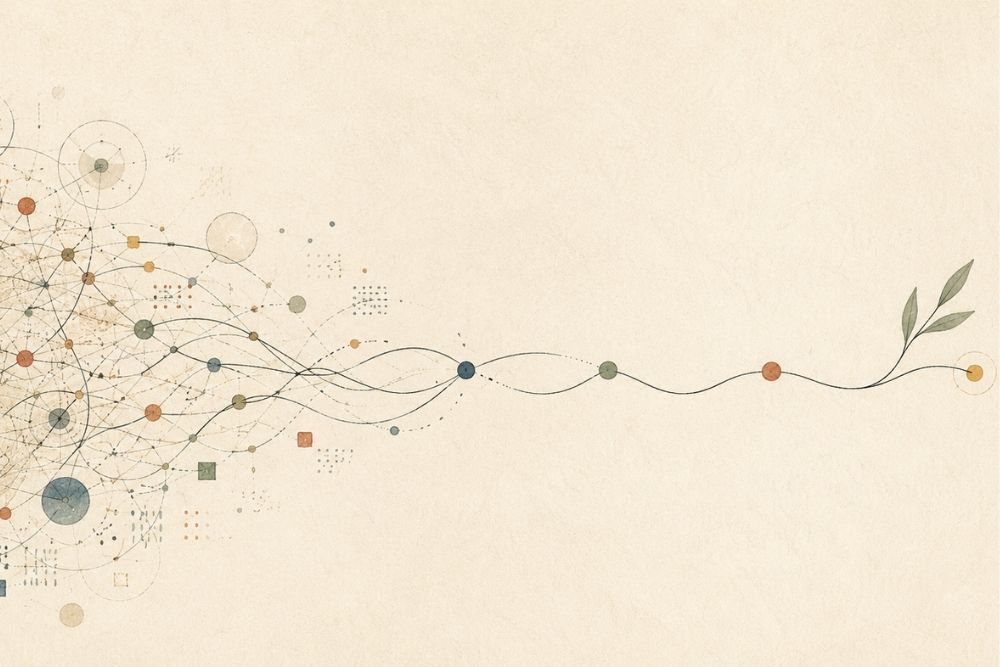 Illustrazione che semplifica, da una trama di fili complessa a una più leggibile: consapevolezza bimbi gifted facilitata