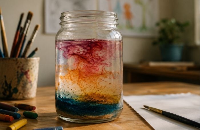 immagine di un barattolo con dentro strati di colori che si susseguono come i livelli di lettura dei disegni